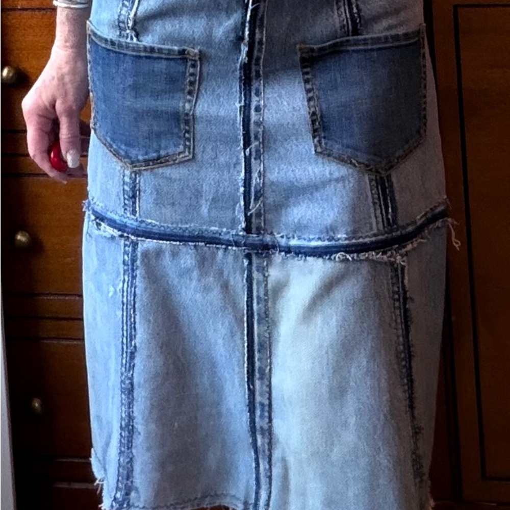 Repurposed! Tootsie’s Closet Handmade Patchwork Light Blue Denim A-Line Skirt